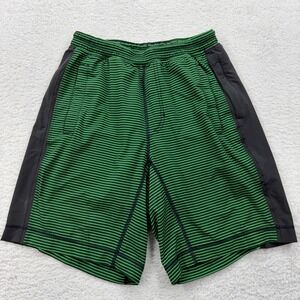Lululemon Mens S Striped Athletic Training Shorts Green Black Grey Athleisure